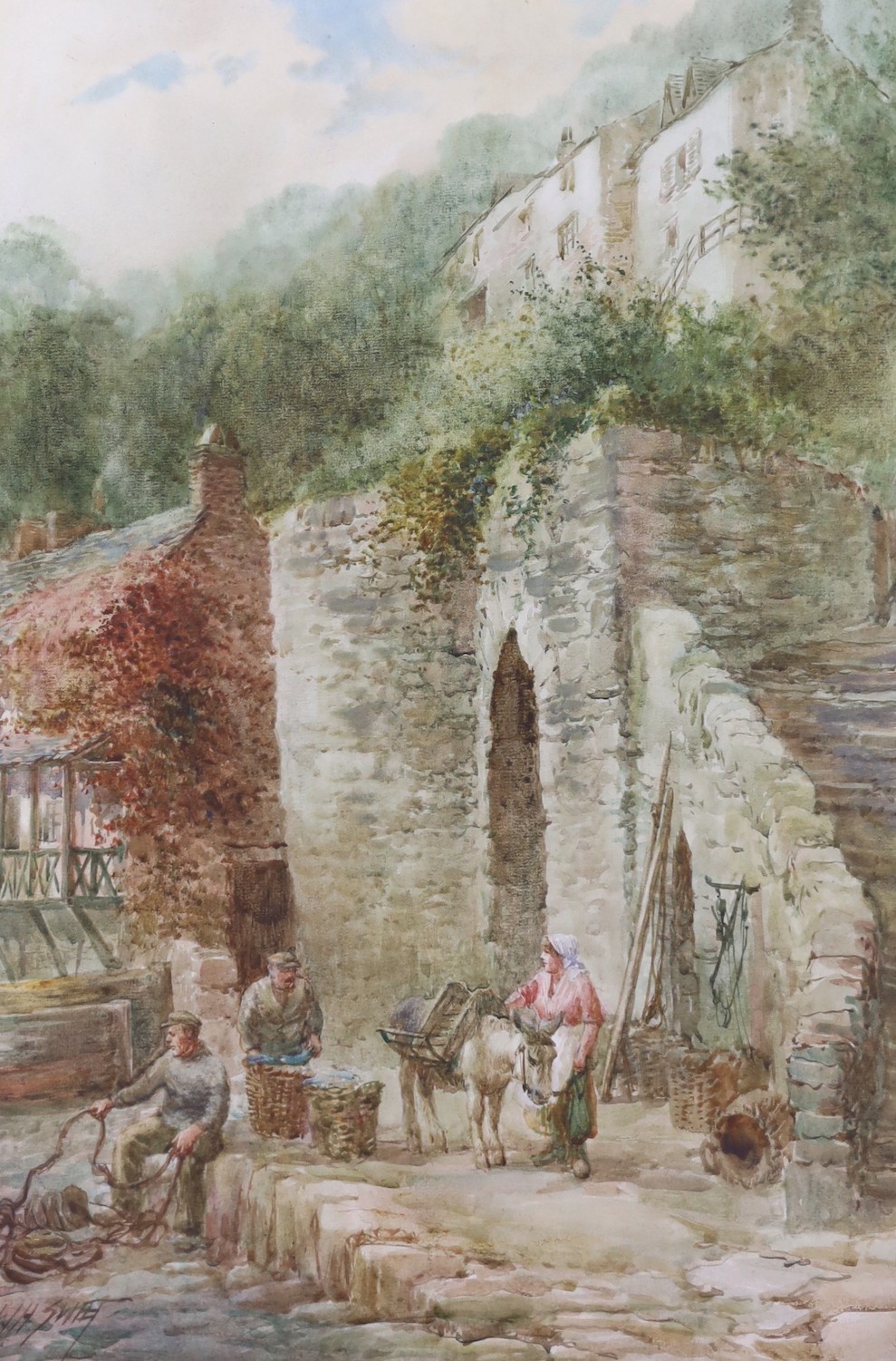 Walter H. Sweet (1890-1943), Clovelly, beach scene loading fish, watercolour, 52 x 35cm